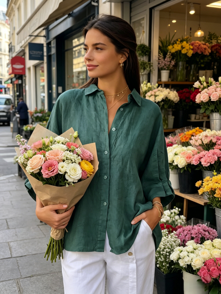Clara | Camisa oversize de lino con botones
