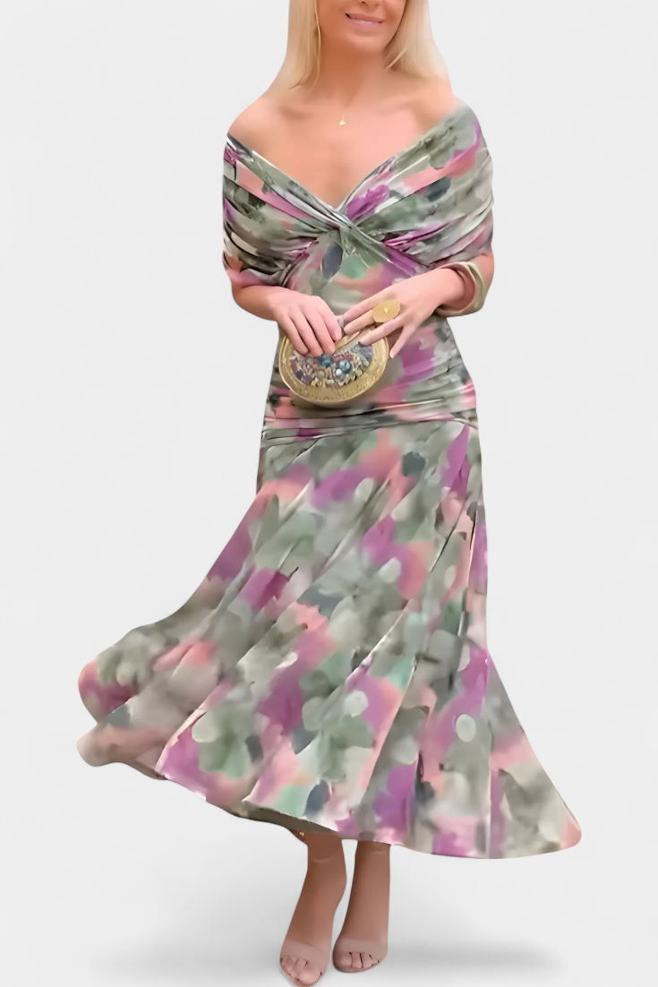 Alondra™ | Vestido largo de estampado floral con cuello en V