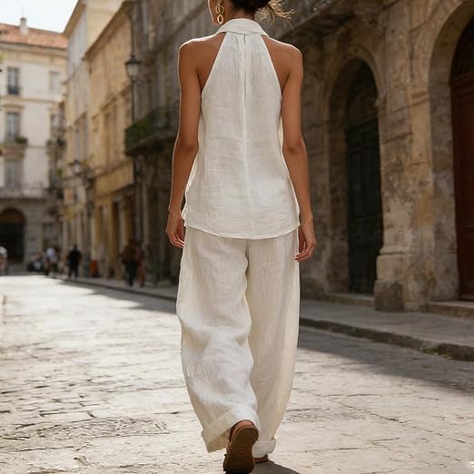 Ainhoa | Conjunto de top sin mangas holgado y pantalón de pierna ancha