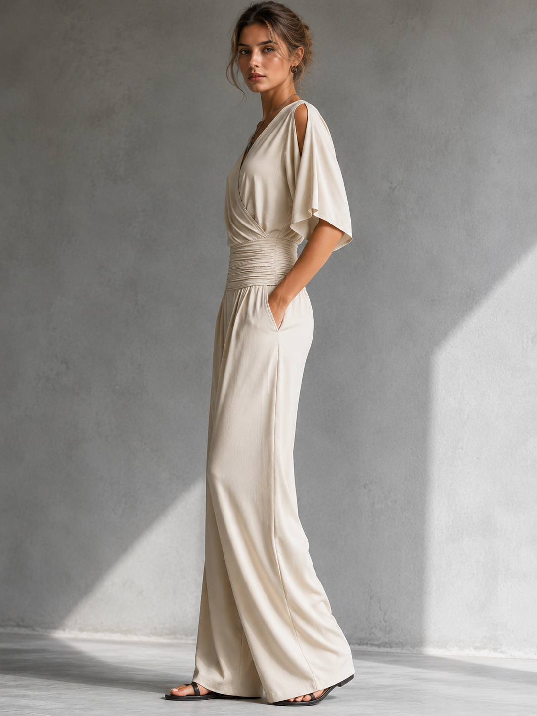 Alia | Elegante conjunto con efecto cruzado y pernera ancha