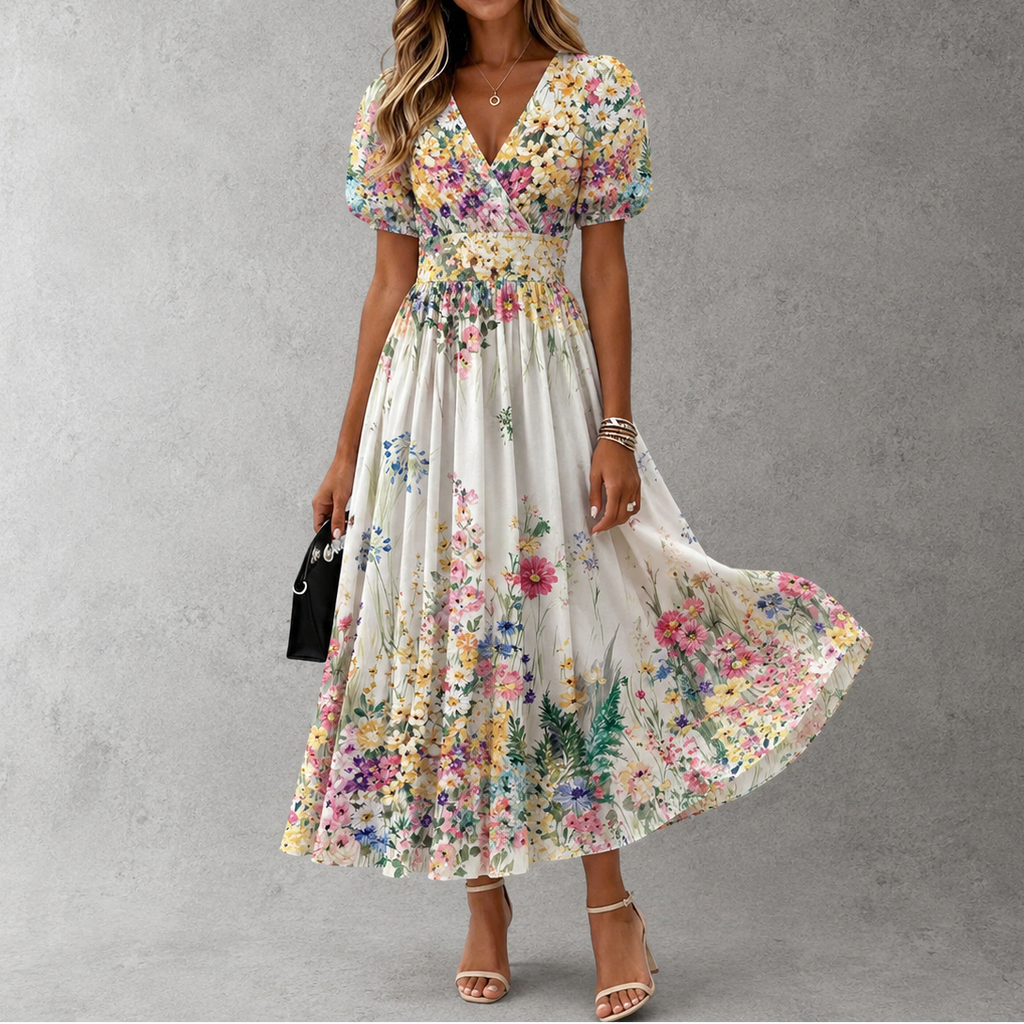 Rosalía | Vestido largo de manga corta con estampado floral