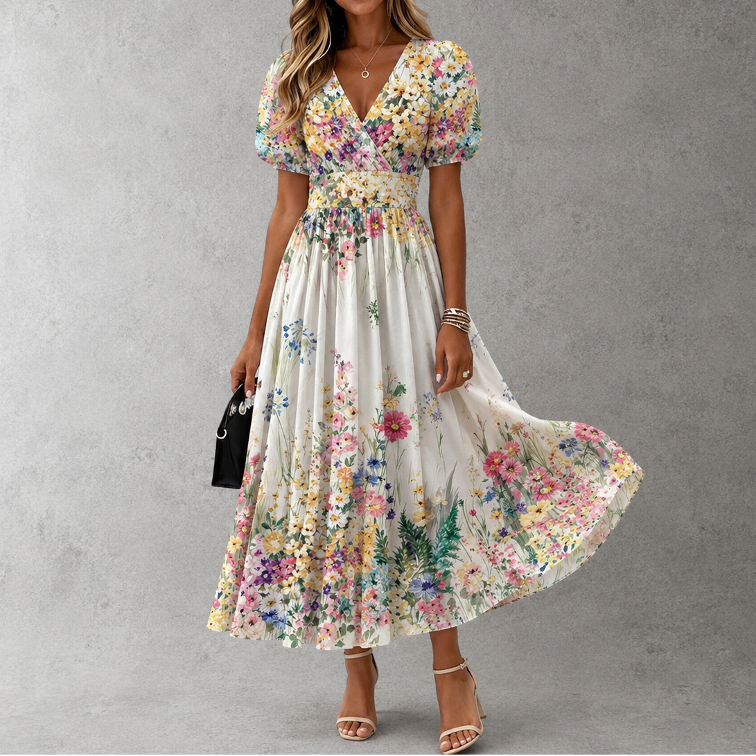 Rosalía | Vestido largo de manga corta con estampado floral