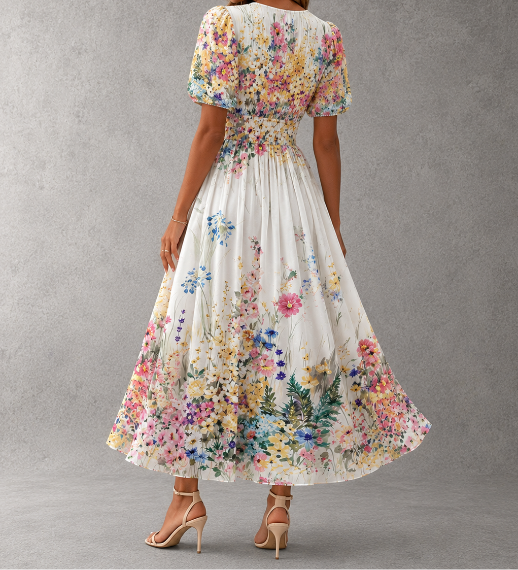Rosalía | Vestido largo de manga corta con estampado floral