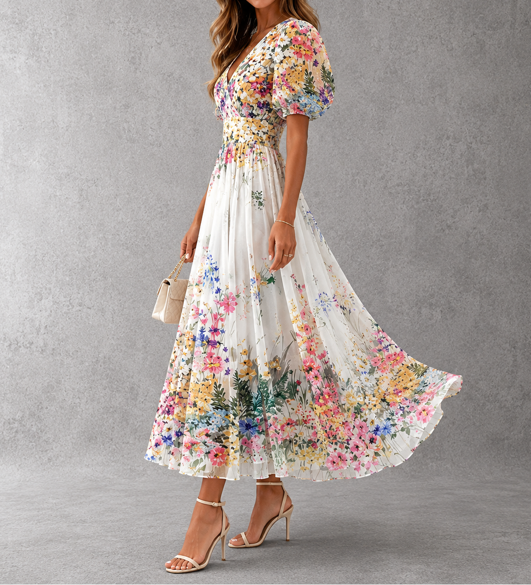 Rosalía | Vestido largo de manga corta con estampado floral