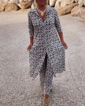 Sara | Conjunto de túnica y pantalón de pierna ancha con estampado geométrico bohemio
