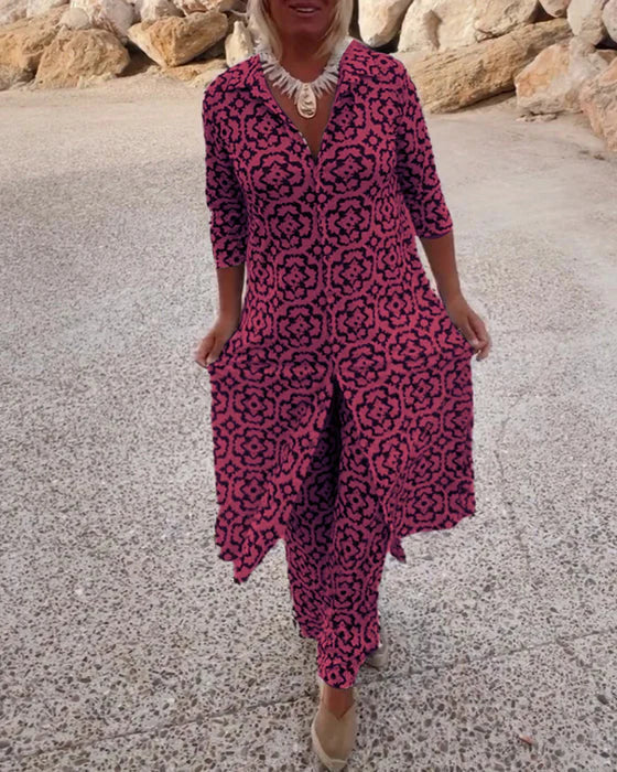 Sara | Conjunto de túnica y pantalón de pierna ancha con estampado geométrico bohemio