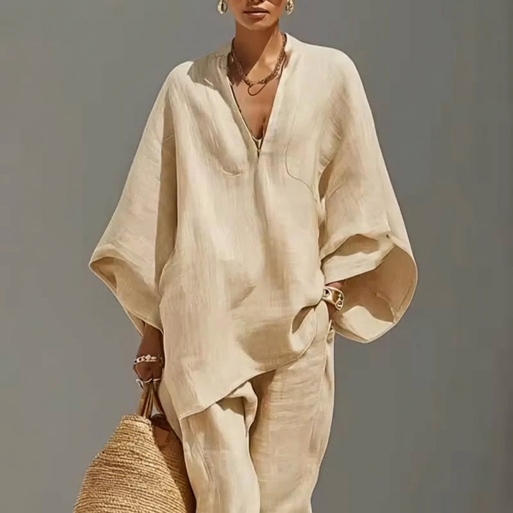 Marina | Conjunto de top holgado con escote en V y pantalón de pierna ancha