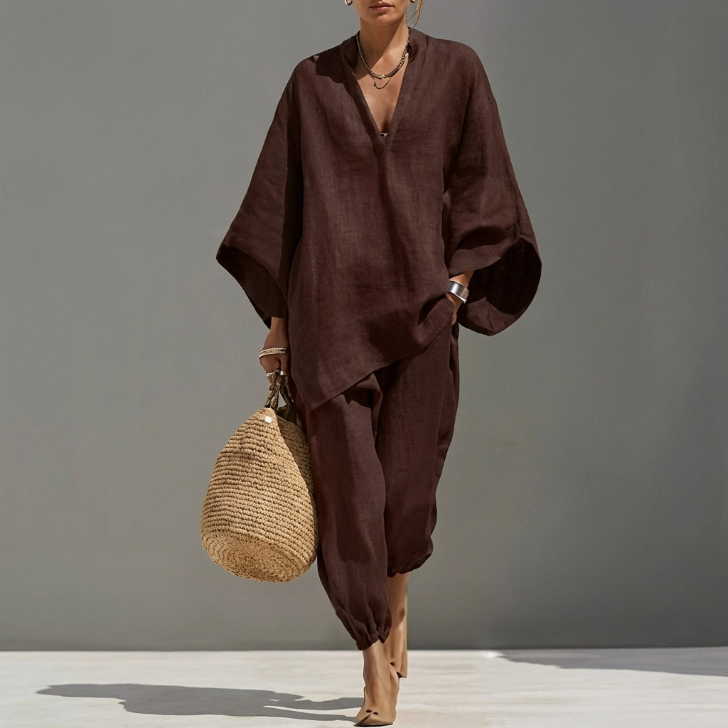 Marina | Conjunto de top holgado con escote en V y pantalón de pierna ancha