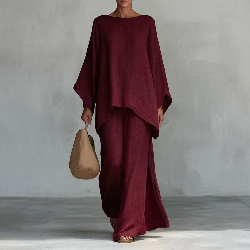 Cristina | Conjunto de dos piezas suave con mangas largas y pantalón ancho