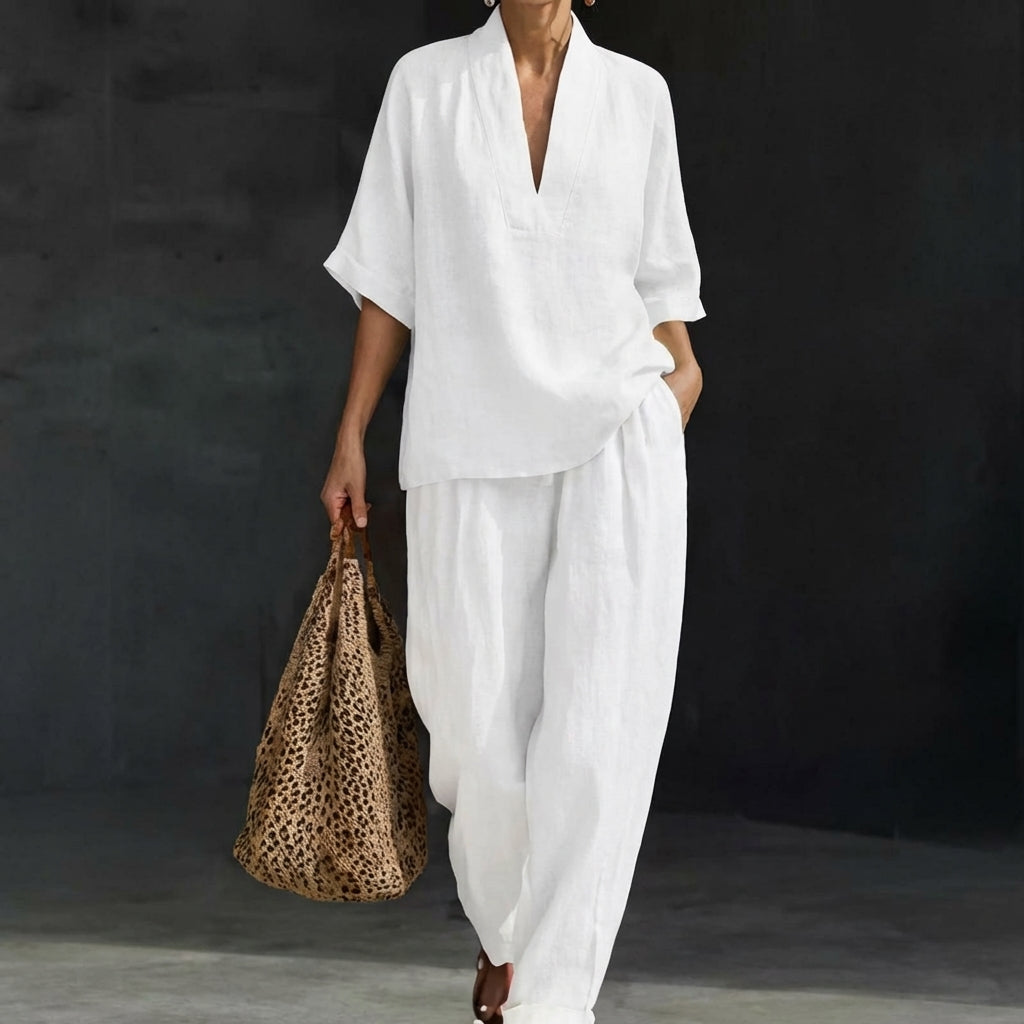 Dolores | Conjunto de top Henley holgado y pantalón de pierna ancha