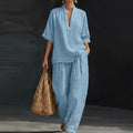 Dolores | Conjunto de top Henley holgado y pantalón de pierna ancha