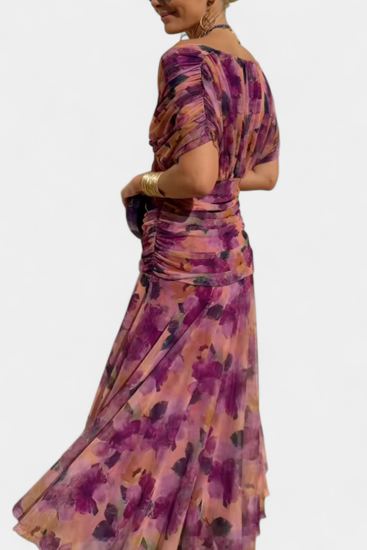 Alondra™ | Vestido largo de estampado floral con cuello en V