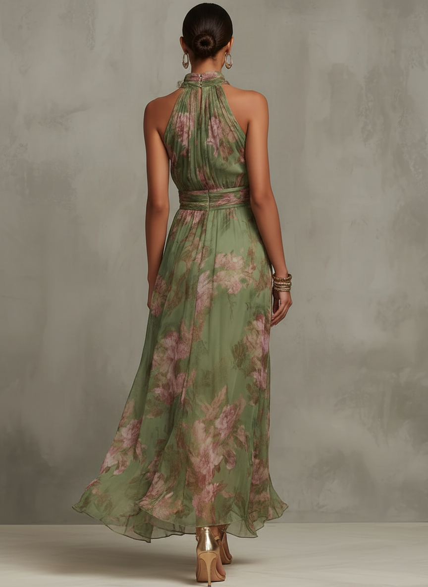 Livia | Vestido largo de estampado floral con cuello halter