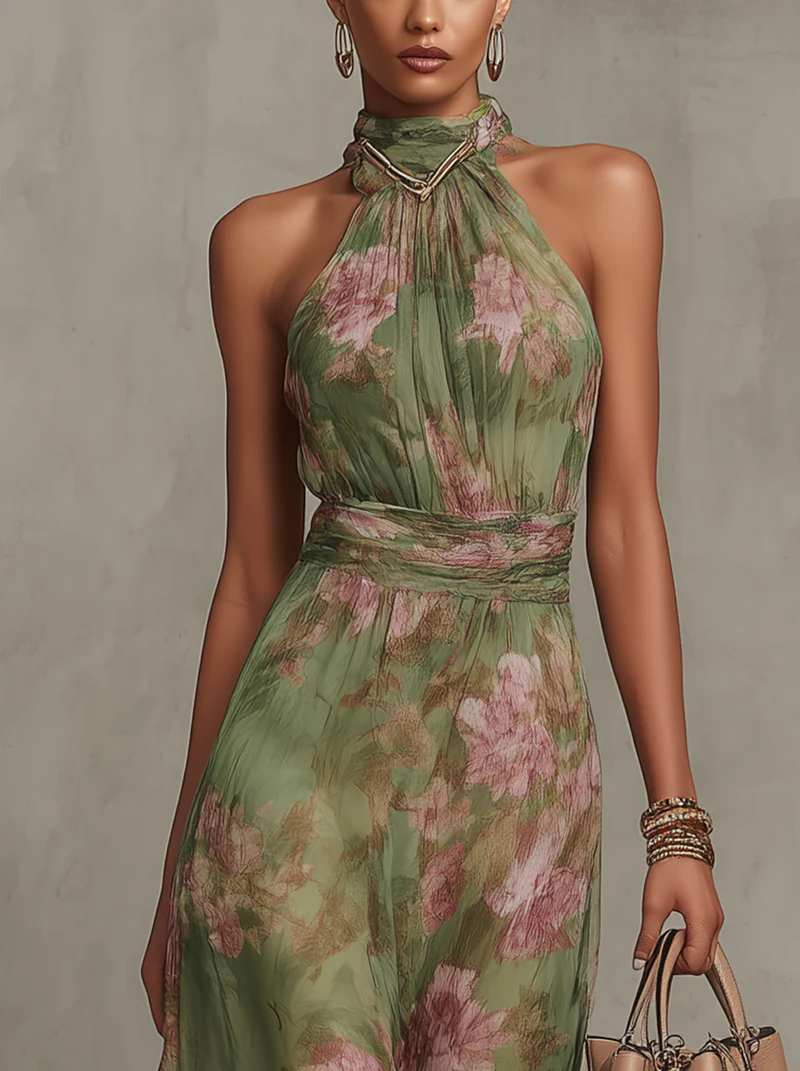 Livia | Vestido largo de estampado floral con cuello halter