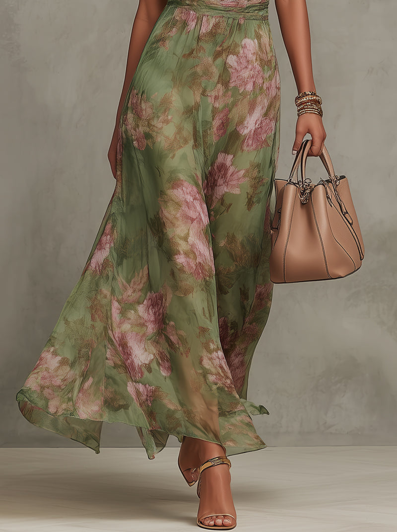 Livia | Vestido largo de estampado floral con cuello halter