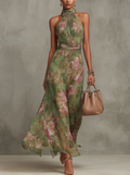 Livia | Vestido largo de estampado floral con cuello halter