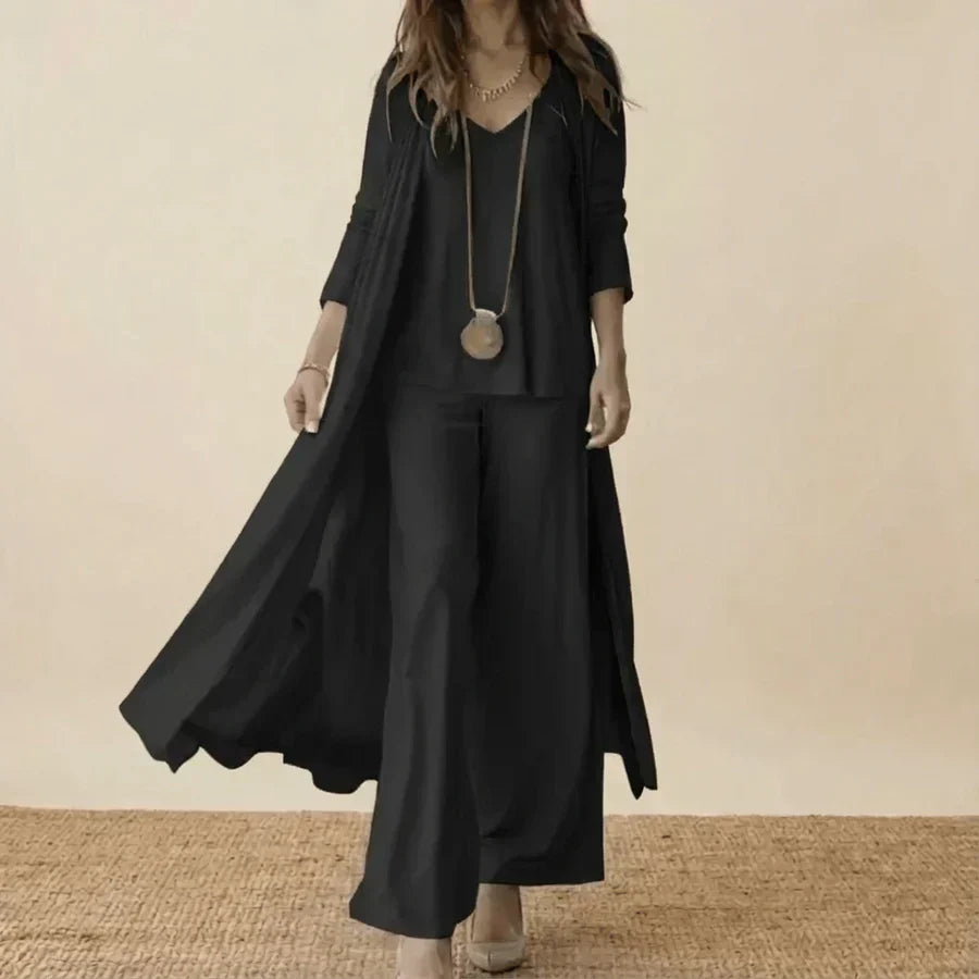 Raquel | Conjunto de tres piezas suave con túnica y pantalón de pierna ancha