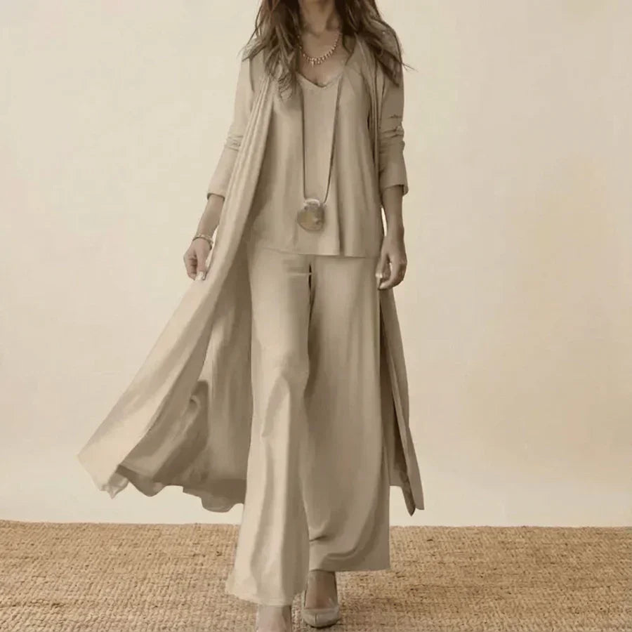 Raquel | Conjunto de tres piezas suave con túnica y pantalón de pierna ancha