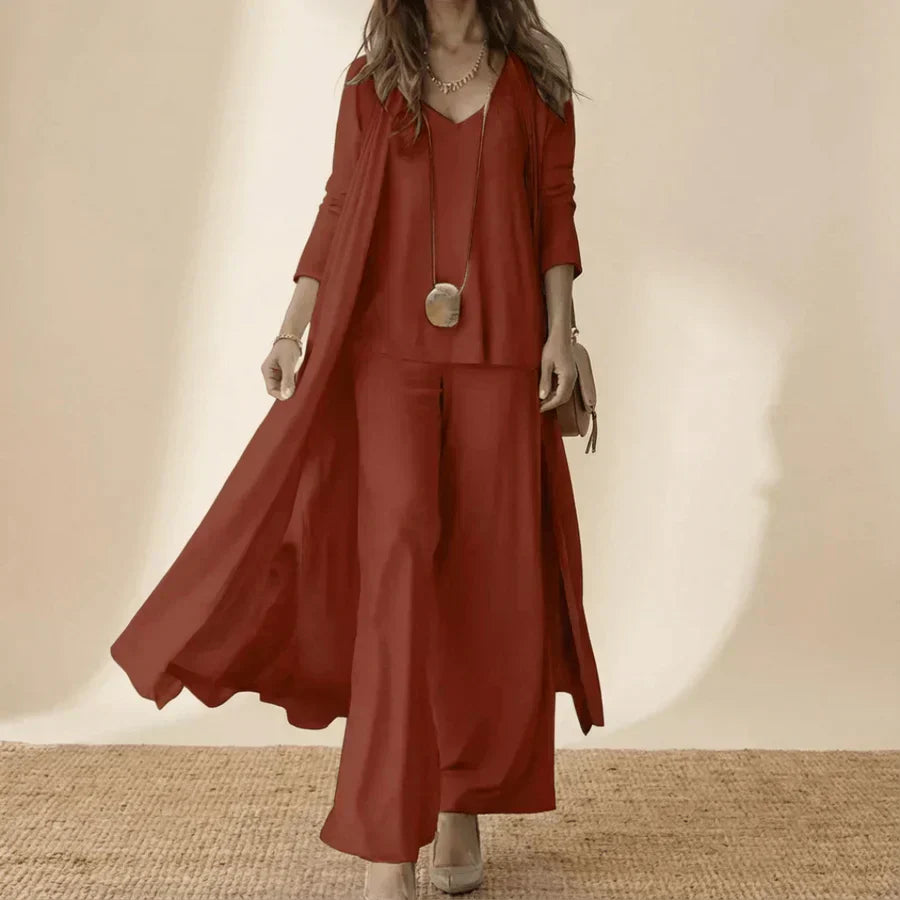 Raquel | Conjunto de tres piezas suave con túnica y pantalón de pierna ancha