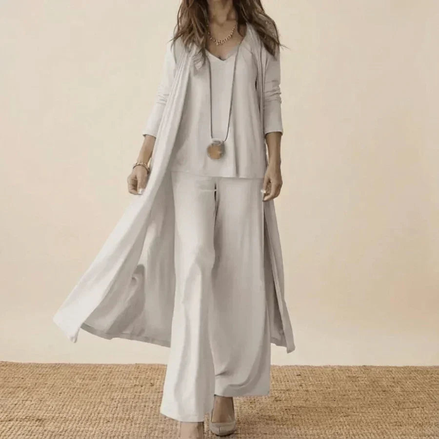 Raquel | Conjunto de tres piezas suave con túnica y pantalón de pierna ancha