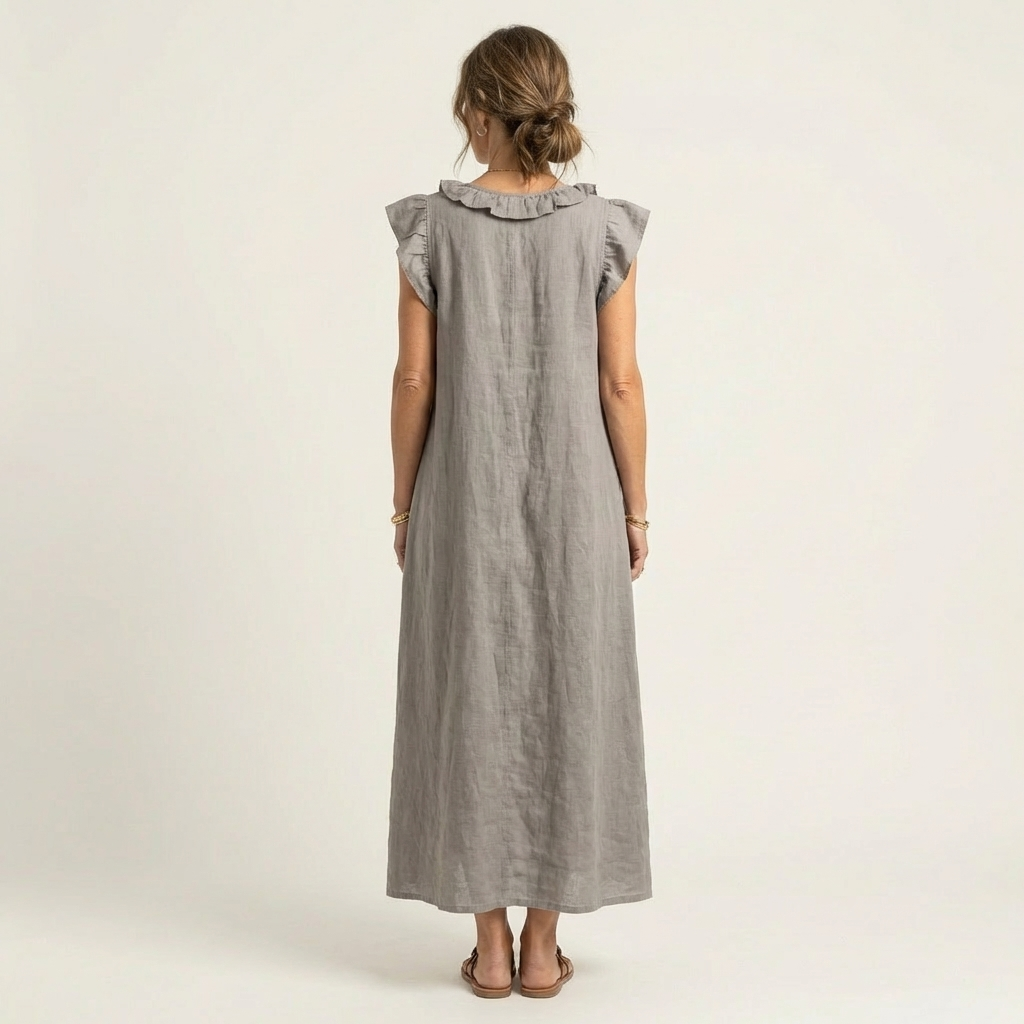 María | Vestido largo con cuello en V y volantes