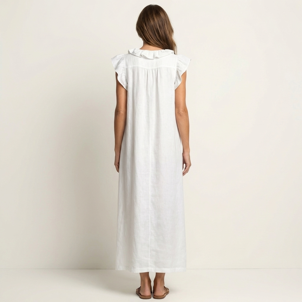 María | Vestido largo con cuello en V y volantes