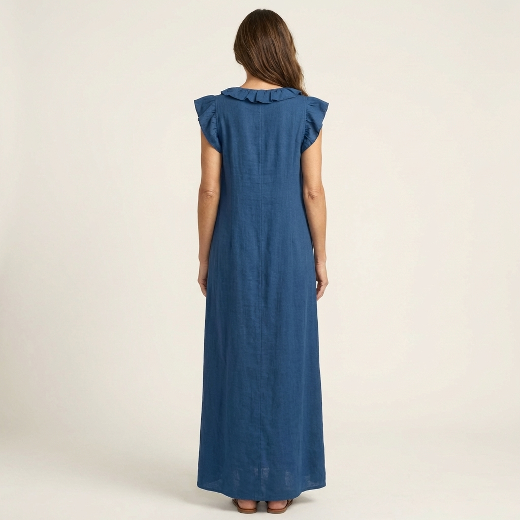 María | Vestido largo con cuello en V y volantes