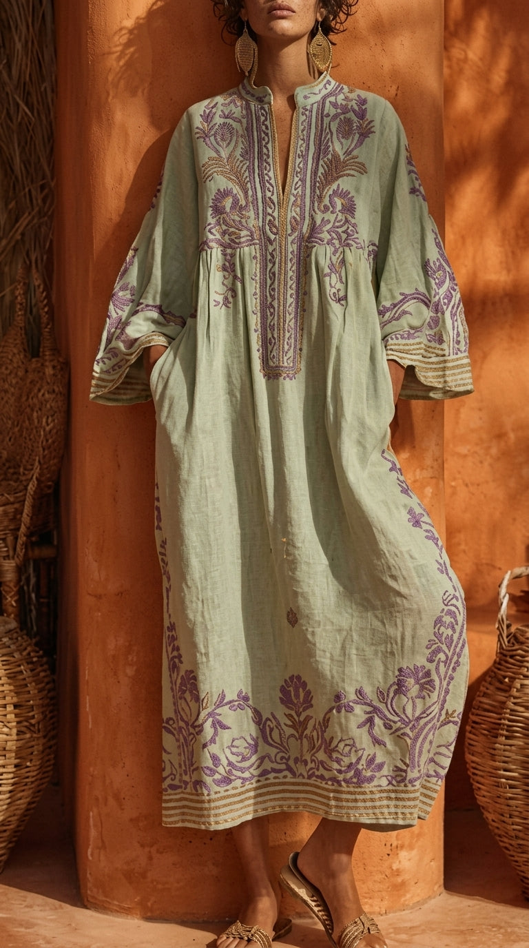 Celestina | Vestido boho bordado con un encanto mediterráneo azul