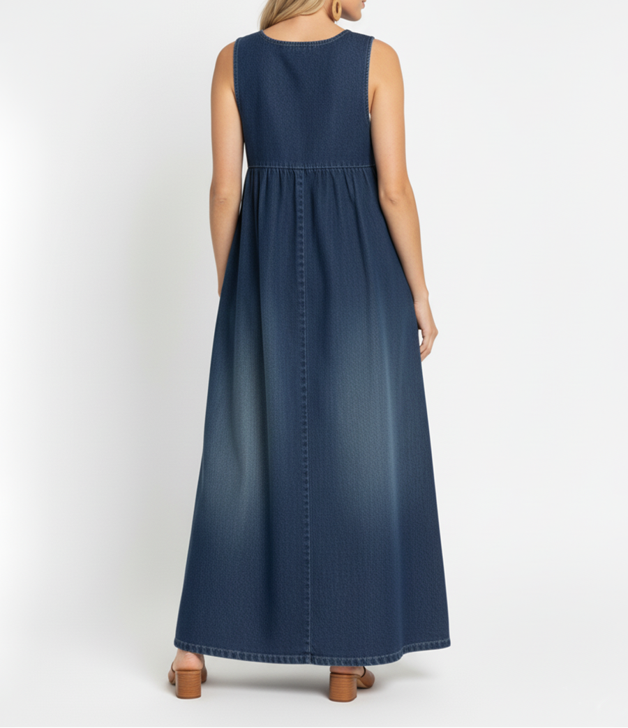 Karen | Vestido largo de denim con tacto de algodón suave y lavado vintage