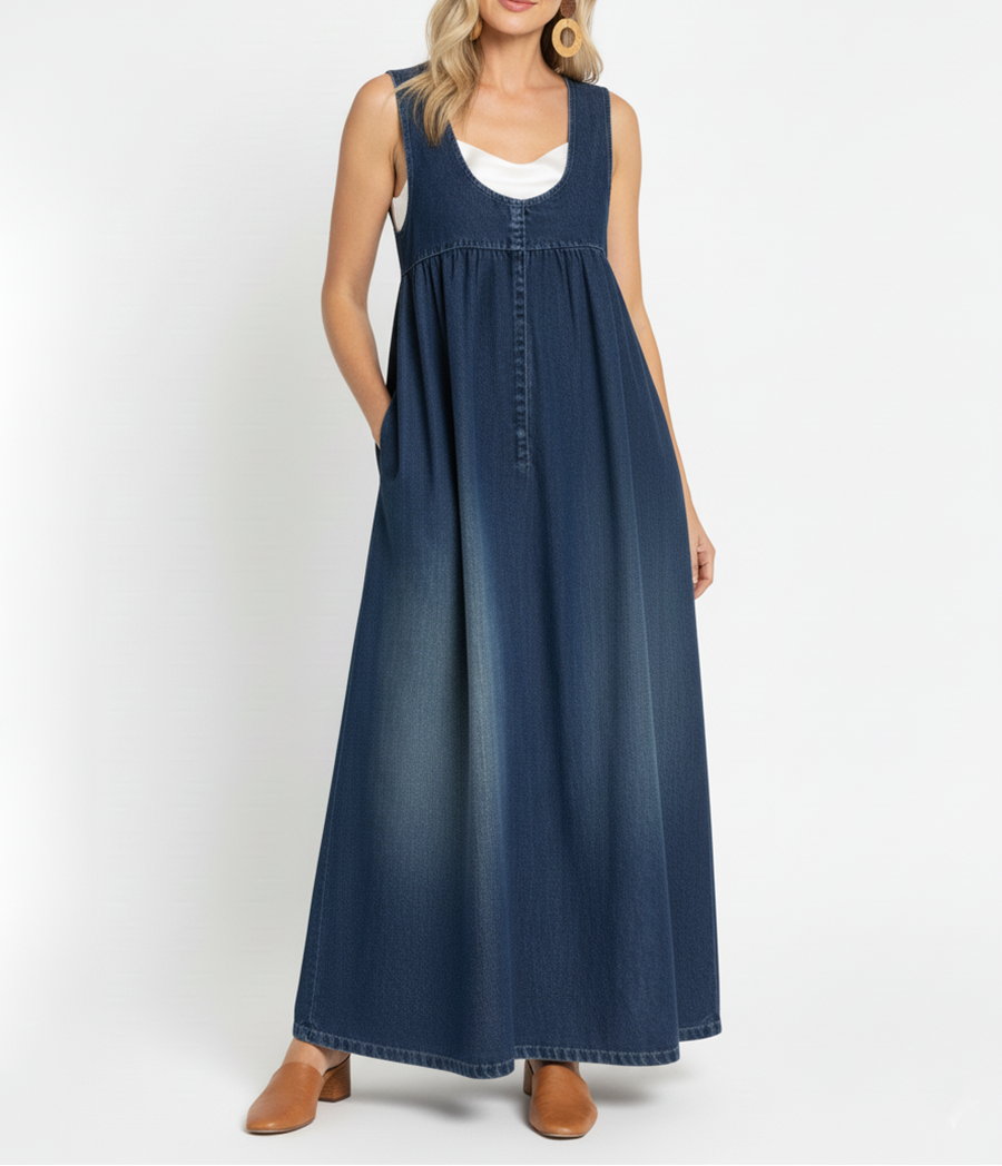 Karen | Vestido largo de denim con tacto de algodón suave y lavado vintage