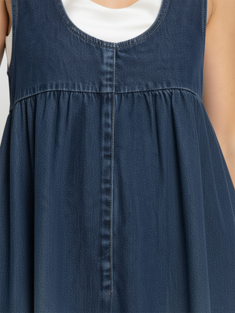 Karen | Vestido largo de denim con tacto de algodón suave y lavado vintage